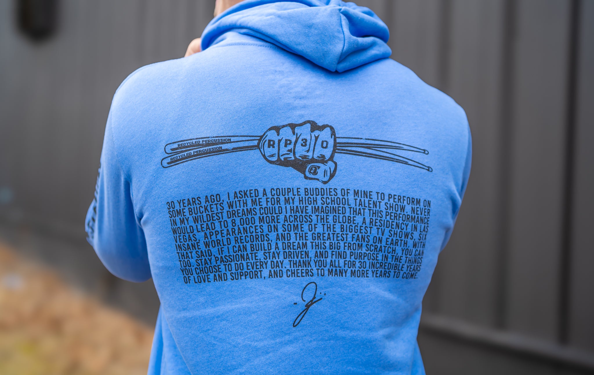 RECYCLED PERCUSSION 30TH ANNIVERSARY HOODIE – Chaos & Kindness
