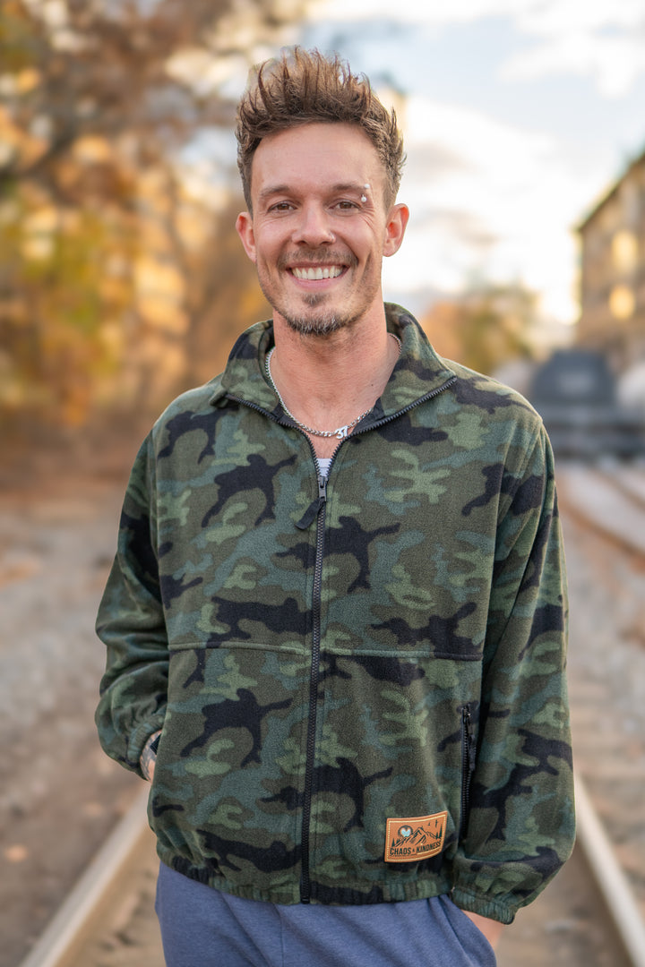 GREEN CAMO FLEECE ZIP JACKET