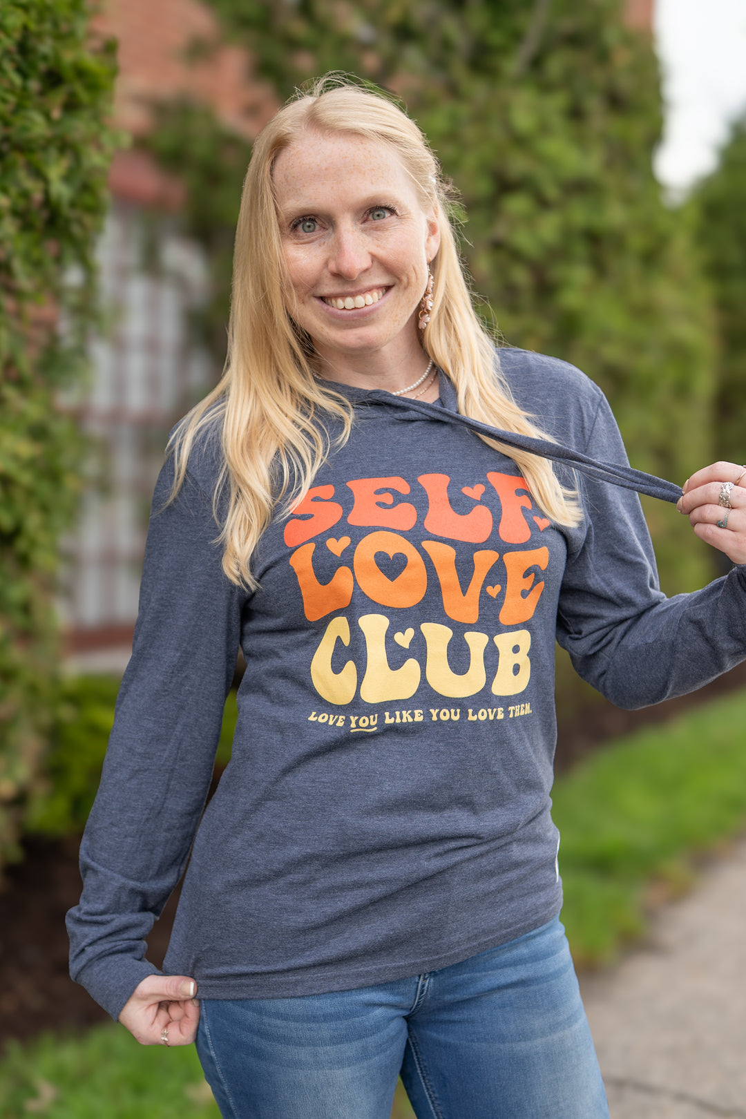 SELF LOVE CLUB HOODED LONG SLEEVE — REBEL BLUE